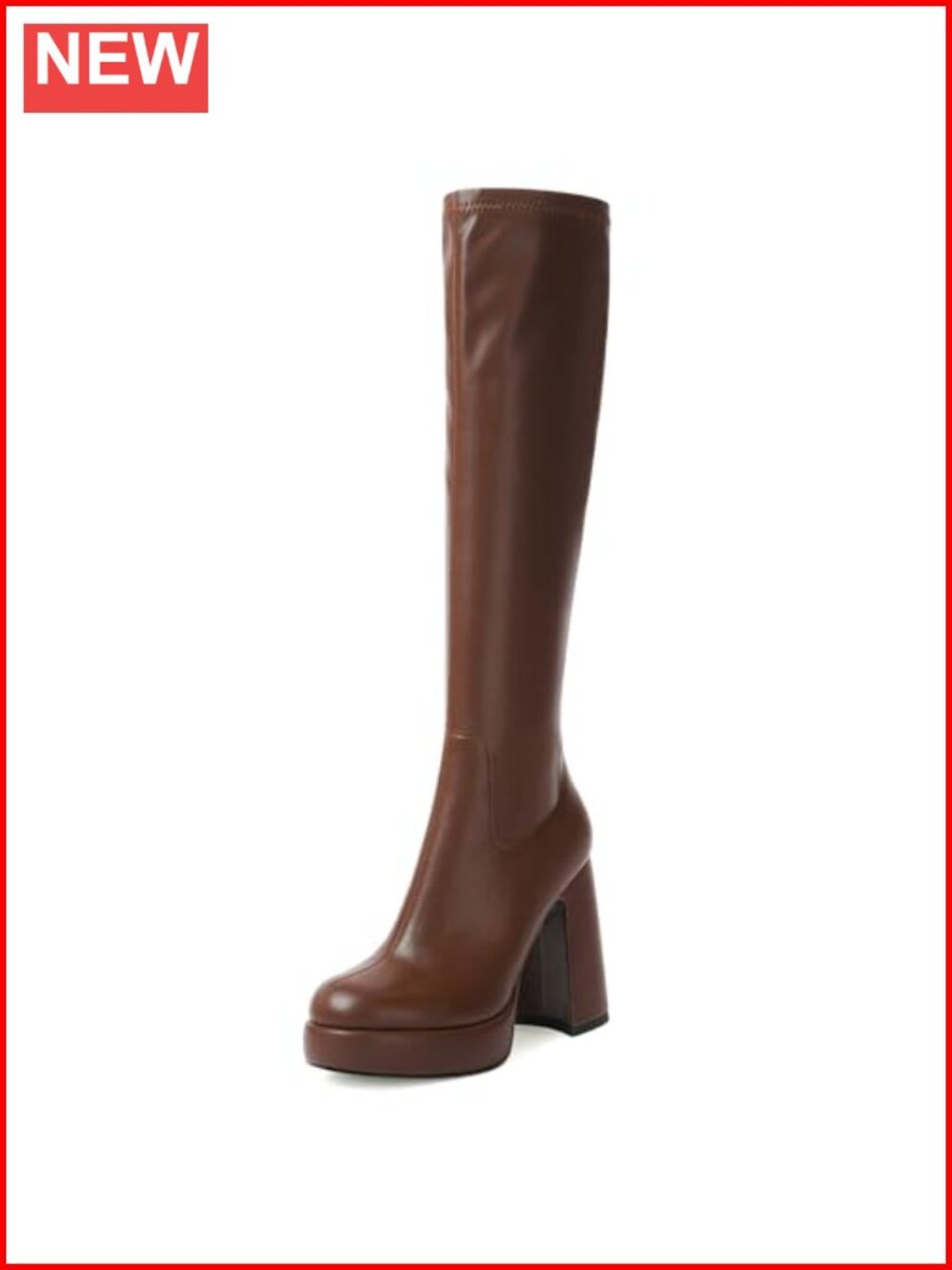 Platform Knee High Boots Chunky Heel Rounded Toe Side Zipper